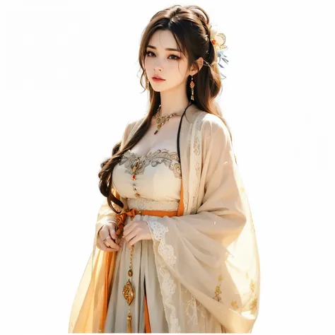 Front view of a woman,H cup, are perfectly detailed,has exquisite facial features, Clothes are exquisite , Game Character Design ,3D Rendering