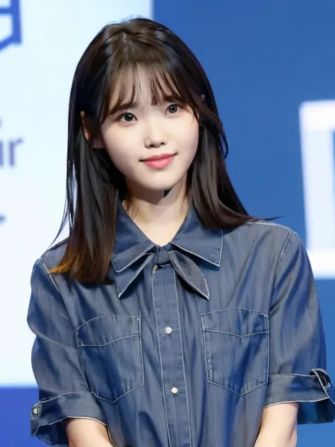 best quality, RAW photo, IU, Lee Ji Eun, 1girl, solo, looking at viewer, bangs, shirt, 、薄い茶髪、歯を見せた笑顔、 jacket, upper body, collared shirt, ,耳にピアス、ネックレス、カメラ目線、