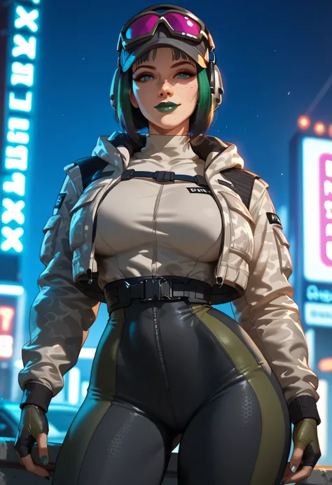 Score_7_up, score_8_up, score_9,BREAK, ela,ela \(Rainbow Six Siege\), ela elite \(Rainbow Six Siege\),score_9, score_8_up, score_7_up, score_6_up, 1girl, cyberpunk clothes, multicolored clothes, jacket, sunglasses,pants, curvy, huge breasts, narrow waist, ...