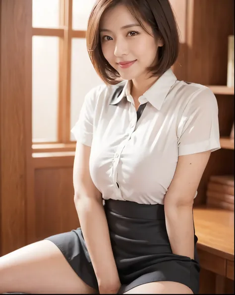 Mature Woman,Japanese woman 30 years old   ,secretary,Table viewer,オフィスで女性secretaryが足を開いて椅子に座っている,(Sitting on a chair and spreading her legs boldly:1. 55),(((from below:1 . 35))),(photorealistic),and all the viewers are staring at that strong erection、she ...