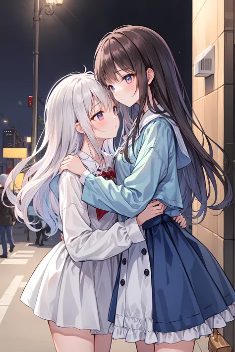(masterpiece) attention to detail, masterpiece),(high image quality)One couple in their 20s, female1名、Kiss、Romance、Sparkling atmosphere、Glossy appearance、Night City,female(brown medium long hair )close ~ eye、Sweet Sigh、male(Black Disheveled Hair、Y shirt, s...