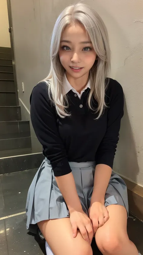 small cute girl, ​(masterpiece:1.4), (8k), (realistic), Raw photo, (top-quality:1.4), (1girl in)beauitful face, (Real Face:1.4), (White hair:1.3, long hair:1.3), Beautiful hairstyle, Beautiful Detail Eye, (Real Skin:1.3), Beautiful skin, enticing, high res...