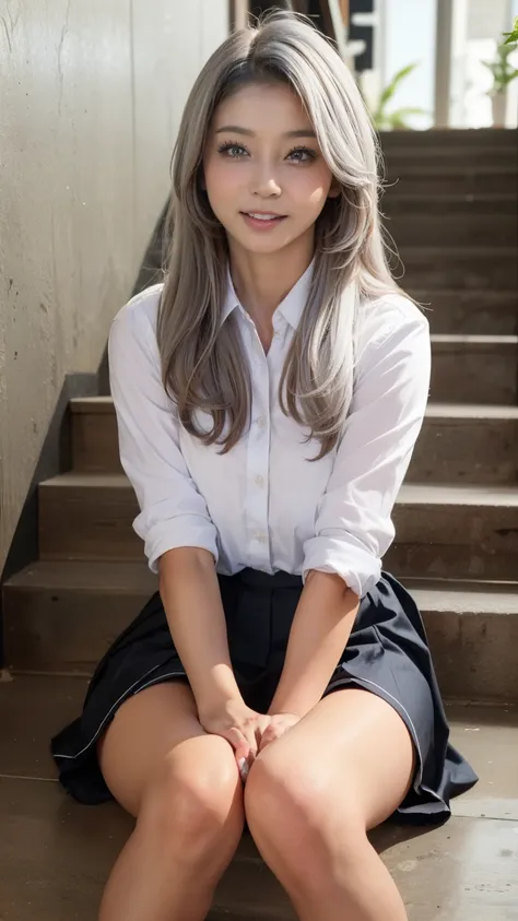 small cute girl, (masterpiece:1.4), (8k), (realistic), Raw photo, (top-quality:1.4), (1girl in)beauitful face, (Real Face:1.4), (White hair:1.3, long hair:1.3), Beautiful hairstyle, Beautiful Detail Eye, (Real Skin:1.3), Beautiful skin, enticing, high res...