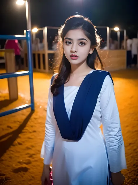 salwar kameez, school girla young indian girl wearing a traditional salwar kameez outfit, playing in the playground with friends , detailed facial features, confident expression, 4k, highly detailed, cinematic lighting, play ground , realistic, photorealis...