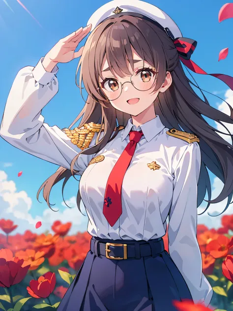 (score_9, score_8_up, score_7_up), source_Anime, absurd_res, white, blue, black, 1girls, solo, multiple girls, upper body, super fine illustration, an extremely delicate and beautiful, best quality, masterpiece, 8K, spring setting, Beautiful field with red...