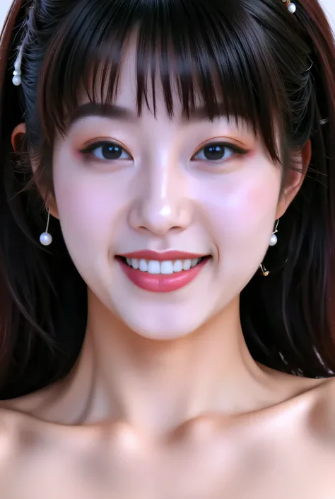 {{8K},{Top Quality},{Masterpiece},{Realistic},{Highly Detailed},{Photorealistic},{{{Black Hair}},{{{(Straight Hair}}},{{Bangs:1.8)}},{{Detailed Face},{Detailed Eyes}},{{Lipstick}},{Fine Skin},{Fair Skin},{{{topless}}},{{((topless,High School Girl:18 Years ...