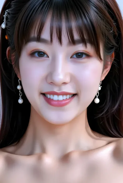 {{8K},{Top Quality},{Masterpiece},{Realistic},{Highly Detailed},{Photorealistic},{{{Black Hair}},{{{(Straight Hair}}},{{Bangs:1.8)}},{{Detailed Face},{Detailed Eyes}},{{Lipstick}},{Fine Skin},{Fair Skin},{{{topless:2}}},{{((topless,High School Girl:18 Year...