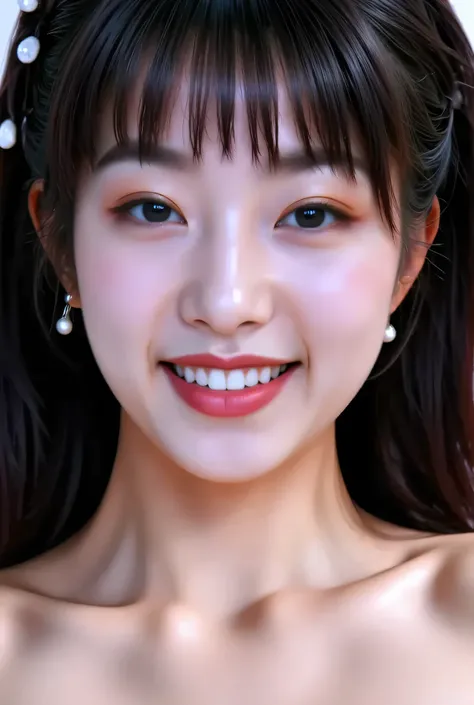 {{8K},{Top Quality},{Masterpiece},{Realistic},{Highly Detailed},{Photorealistic},{{{Black Hair}},{{{(Straight Hair}}},{{Bangs:1.8)}},{{Detailed Face},{Detailed Eyes}},{{Lipstick}},{Fine Skin},{Fair Skin},{{{topless:2}}},{{((topless,High School Girl:18 Year...