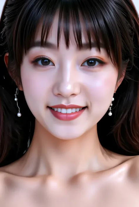 {{8K},{Top Quality},{Masterpiece},{Realistic},{Highly Detailed},{Photorealistic},{{{Black Hair}},{{{(Straight Hair}}},{{Bangs:1.8)}},{{Detailed Face},{Detailed Eyes}},{{Lipstick}},{Fine Skin},{Fair Skin},{{{topless:2}}},{{((topless,High School Girl:18 Year...