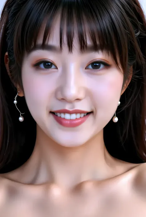 {{8K},{Top Quality},{Masterpiece},{Realistic},{Highly Detailed},{Photorealistic},{{{Black Hair}},{{{(Straight Hair}}},{{Bangs:1.8)}},{{Detailed Face},{Detailed Eyes}},{{Lipstick}},{Fine Skin},{Fair Skin},{{{topless:2}}},{{((topless,High School Girl:18 Year...