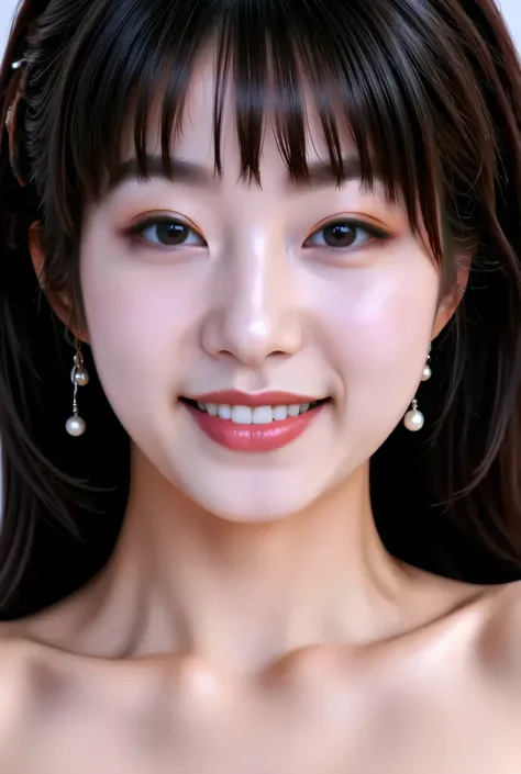 {{8K},{Top Quality},{Masterpiece},{Realistic},{Highly Detailed},{Photorealistic},{{{Black Hair}},{{{(Straight Hair}}},{{Bangs:1.8)}},{{Detailed Face},{Detailed Eyes}},{{Lipstick}},{Fine Skin},{Fair Skin},{{{topless:2}}},{{((topless,High School Girl:18 Year...