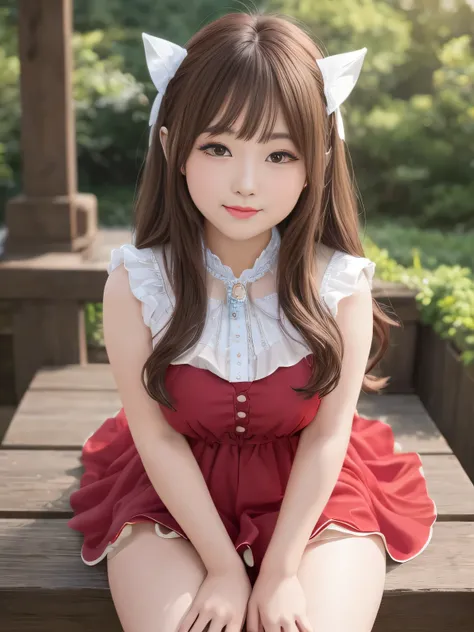 (best quality)、masterpiece、hyperrealism、Great Highlights、(Princess)、sexy woman、lustrous brown hair 、middle twin tail、circlet、cute、Crimson lips、Laughter 、Sheer Dress、perfect body、Chubby Glowing Thighs、curvy、Absolute airspace 、Legs spread 、(Chibi Characters)...