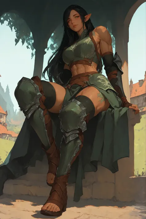 Masterpiece, best quality, high resolution, beautiful details, solo, Woman, (half-elf), beautiful eyes, green eyes, sexy lips, cute girl, cute face, cool face, detailed face, short girl, ( scales frame her face),Athletic body, toned muscles, slender waist ...