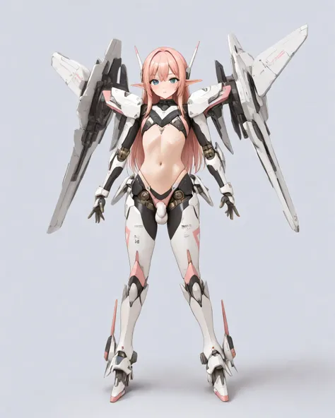 (((best quality, masterpiece, hyper-detailed, anime))), detail, spacecraft_interior(((a giant robot in background))), elf, 1boy, solo (((fake girl, otoko no ko, femboy))), ((20years old)), girly, (lightpink longhair), straight_hair, turquoise_eyes, flat ch...