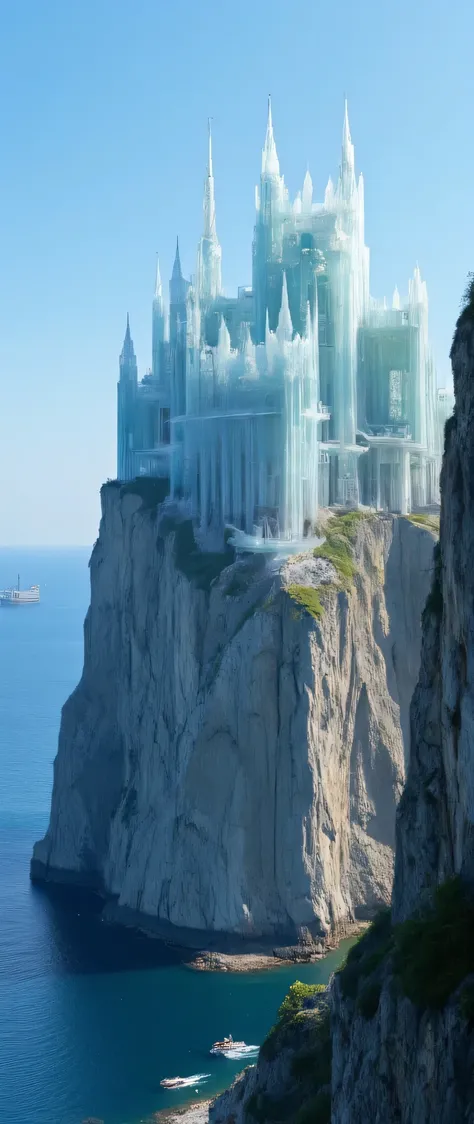 High Definition Images、I'm watching the cliffs of Dover Strait{x}(A huge clear blue glowing transparent glass castle that seems to reach the sky)Masterpiece、BEST HIGH QUALITY DVD 、2 Aegis ships at sea 、 Remains of an ancient glass castle that followed the ...