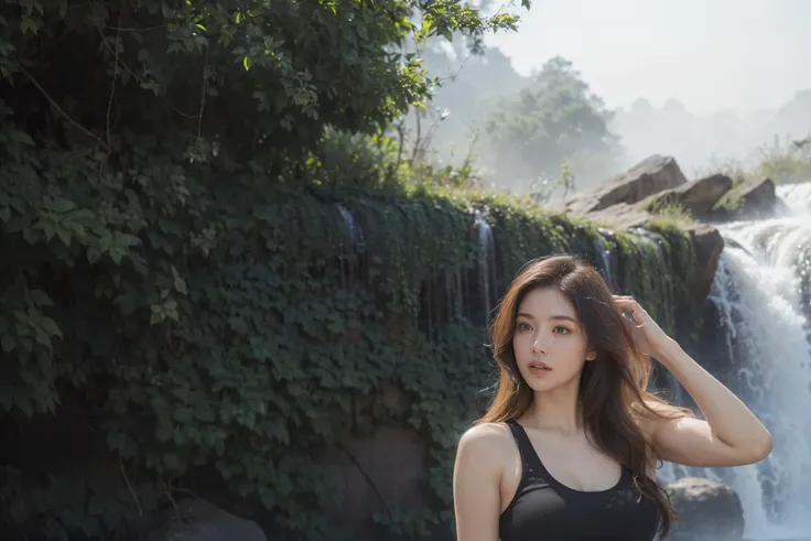 ( a age girl ), (Korean Girl), (, not looking at the camera), (be distracted), (((  regular size chest  )), (eyes beautiful and detailed), (lips beautiful and detailed), (of very detailed eyes and faces.), (Realistic face), (long hair), (red caramel hair),...