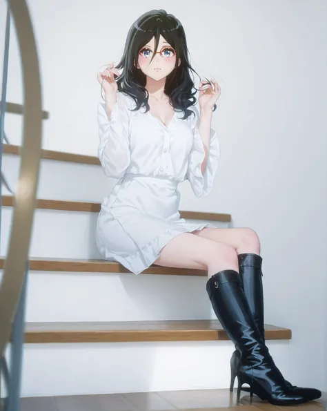  ((inspired by Asuka Tanaka:1.2)),(inspired by Kyoto Animation Style),(masterpiece, best quality),beautiful, beautiful-woman, ((detailed face)).(full body:1.3).,
  
 ((black hair)), glasses, blue eyes, long hair, over-rim eye-wear,cowboy shot, semi-rimless...