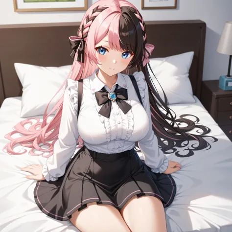 master piece,Best Quality,Super detailed,High resolution,Extremely detailed CG,Unity 8K Wallpaper,weat,score_9, score_8_up, score_7_up, score_6_up, score_5_up, score_4_up, TachibanaHinano,blue eyes, two-tone hair, long hair, french braid, hair bow、HinanoBa...