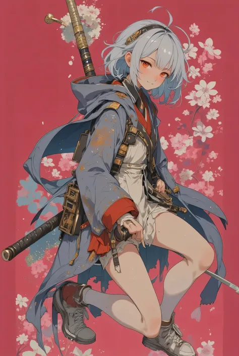 masterpiece,pictures,Highest Quality,8k,best quality,ultra-detailed,super detailed skin,perfect anatomy,detailed,official art,young woman,1girl,Oiran,( wielding a Japanese yari spear with great force:1.8),(from front),(Squat and spread your legs:1.3),(batt...