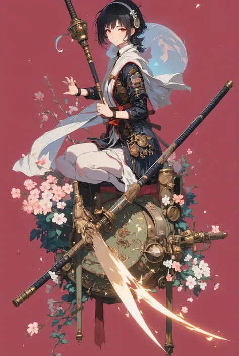 masterpiece,pictures,Highest Quality,8k,best quality,ultra-detailed,super detailed skin,perfect anatomy,detailed,official art,young woman,1girl,Oiran,( wielding a Japanese yari spear with great force:1.8),(from front),(Squat and spread your legs:1.3),(batt...