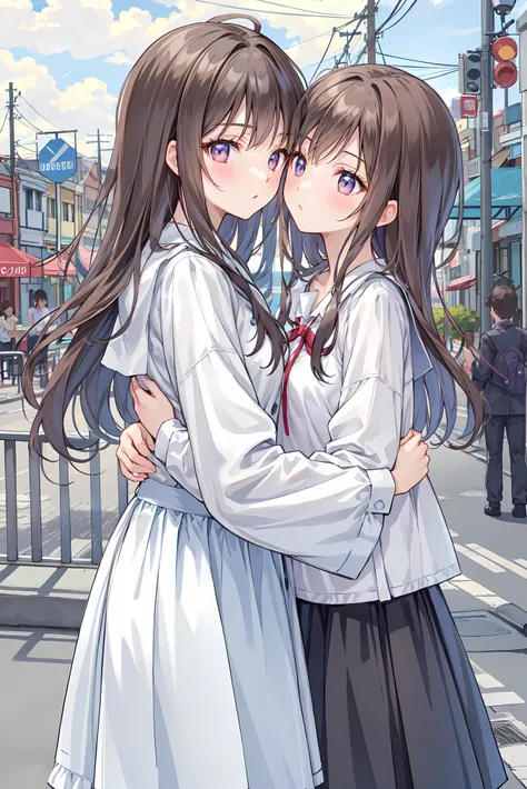 (masterpiece) attention to detail, masterpiece),(HD Images)couple in their 20's, female1名、{{kissu、Romance、 Sparkling atmosphere 、Glossy appearance、 night city ,female( brown medium length hair )close ~ eye、Sweet Sigh、male(Black messy hair、Y shirt, shirt)t...