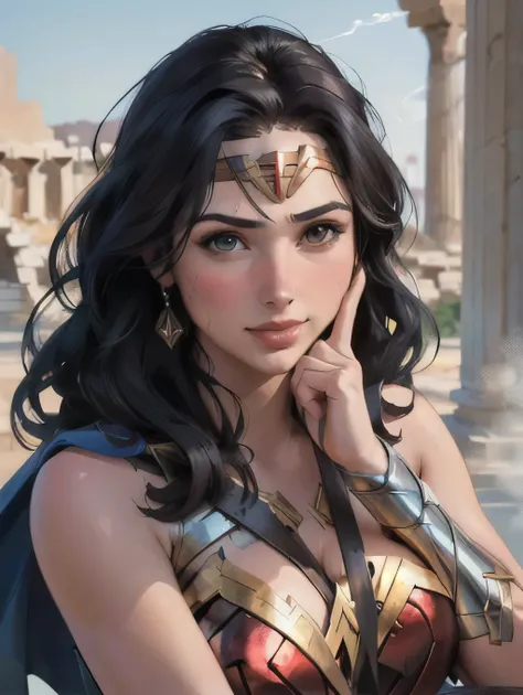 (masterpiece:1.3), (8k, realistic, RAW Photo, Highest Quality: 1.4), ((One Woman)), ((Gal Gadot, Wonder Woman)), beautiful face above the castle gate, (realistic Face), Beautiful Hairstyles, realistic eyes, beautifully detailed, (realistic Skin), beautifu...