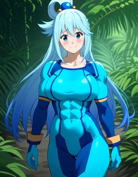 score 9 、score 8 up、score 7 up、source anime、masterpiece、Highest Quality、high resolution、anime coloring、1girl、Konosuba aqua、、aqua \(konosuba\)、solo、Blue Hair、long hair、very long hair、blue eyes、hair ornament、single hair ring、hair bobbles、Big Breasts、covered ...
