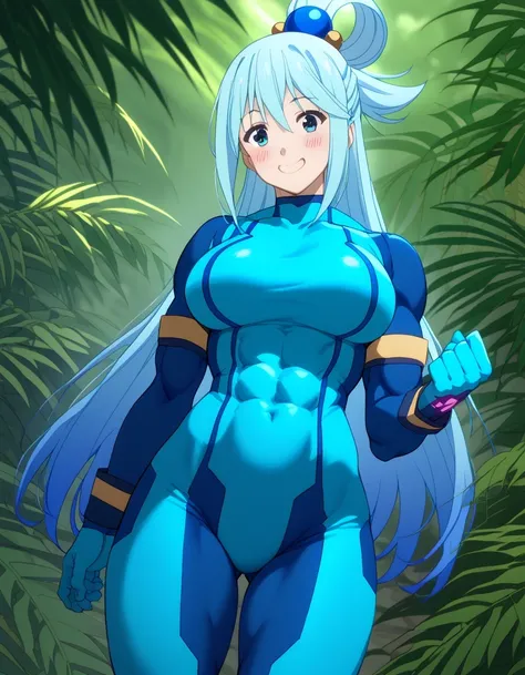 score 9 、score 8 up、score 7 up、source anime、masterpiece、Highest Quality、high resolution、anime coloring、1girl、Konosuba aqua、、aqua \(konosuba\)、solo、Blue Hair、long hair、very long hair、blue eyes、hair ornament、single hair ring、hair bobbles、Big Breasts、covered ...