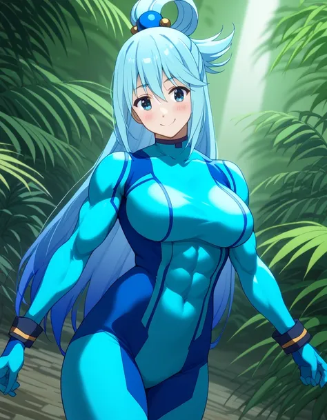 score 9 、score 8 up、score 7 up、source anime、masterpiece、Highest Quality、high resolution、anime coloring、1girl、Konosuba aqua、、aqua \(konosuba\)、solo、Blue Hair、long hair、very long hair、blue eyes、hair ornament、single hair ring、hair bobbles、Big Breasts、covered ...