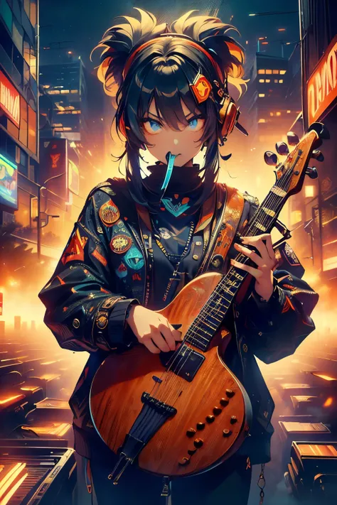 (( City of Music Homage to Flautists from Around the World , bold with a subtle touch with reference to the 80s and 70s details on the clothing referring to that era , Yamaha Flute with bold details and specific design for this guitarist who represents the...