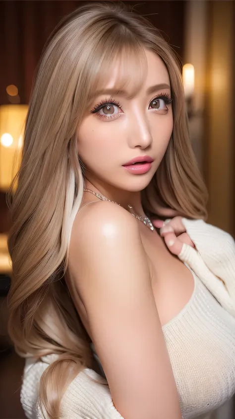 ( cowboy shooting 、 top quality 、8k、 Award-winning work 、 super high definition )、 beautiful woman under hoodie、( I'm showing off my perfect body with my Virgin Killer sweater , SeXy Breasts:1.1)、 Beautiful shiny lips , Shine Glitter Lip Gl...