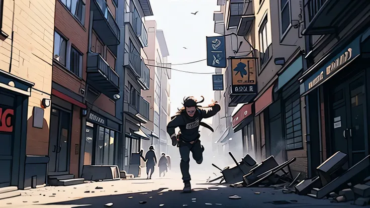 First person, the ground shakes violently, buildings shake, cracks open up in the streets as people run in fear, blood and s everywhere. Ancient illustration, acuarela ancient paint, ancient filter brown, 4k, dinamic pose, dinamic photo, chaos.