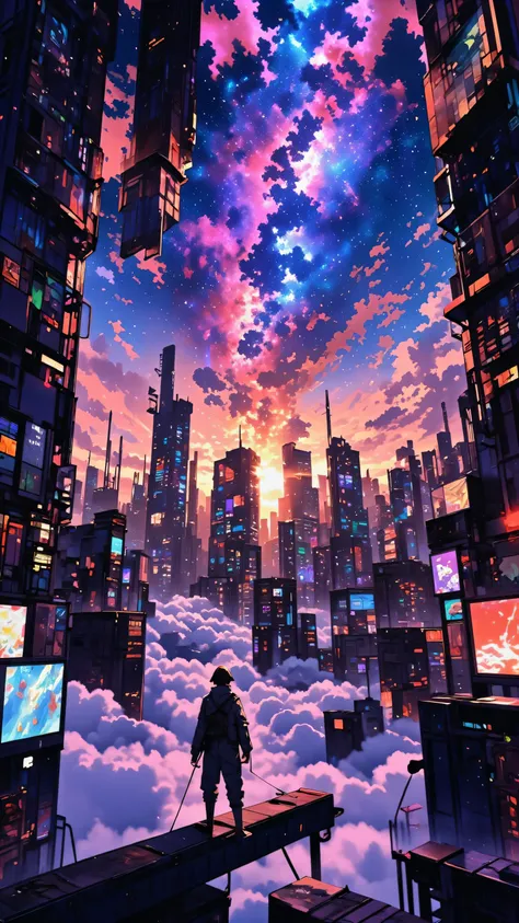 Otherworldly space、Close to space、 City in the Clouds 、Lost City Pictures、picturesque background、city floating city emerging from clouds、Digital image 、near future、high resolution background glowing city buildings、A dreamy city above the clouds、非常に詳細なDigital image 、high resolution digital paint、Colorful City、Close to space。