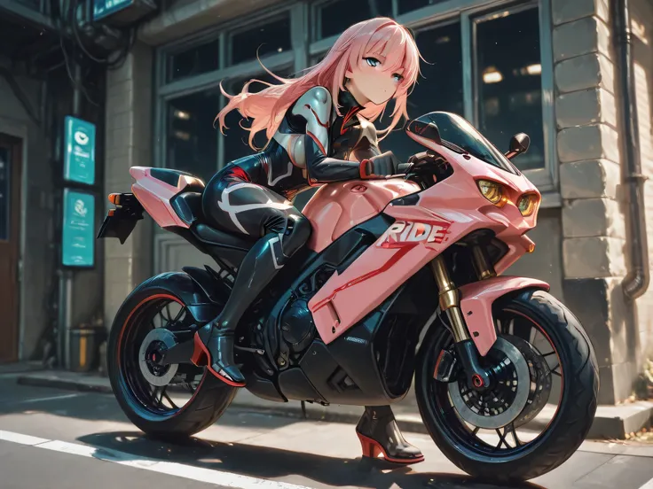 cybernetic woman ride motor bike anime