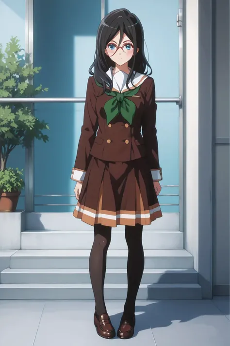 ((inspired by Asuka Tanaka:1.2)),(inspired by Kyoto Animation Style),(masterpiece, best quality),beautiful, beautiful-woman, ((detailed face)).(full body:1.3).,
((black hair)), glasses, blue eyes, long hair, over-rim eye-wear,cowboy shot, semi-rimless e...