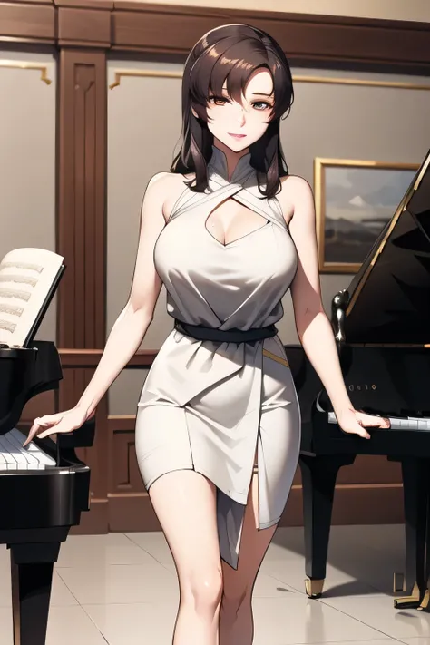 Dancing in a miniskirt、can you draw Rio's carnival、woman playing pianoは描けますか,,駅に置いてあるグランドwoman playing piano,chair looking at the fireplace,wearing a long decorative dress,drawing 5 fingers accurately is very important for the work,humans only have 2 arms ...