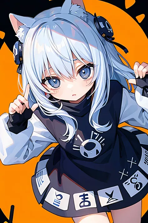 (sticker),#quality(8k,best quality, masterpiece),solo, #1girl(cute, kawaii,small ,smile,hair floating,hair color cosmic,pigtail hair,zombie skin,ghost skin ,skin color blue,pale skin,eye color cosmic,eyes shining,big eyes,damaged clothes,heavy metal costum...