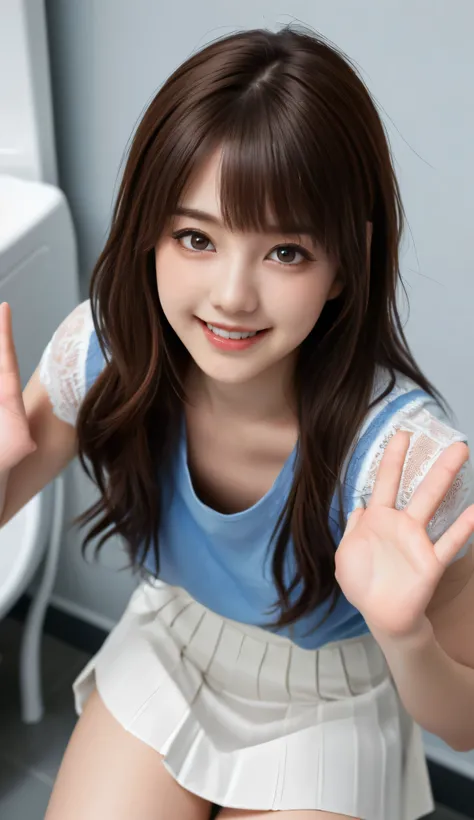 (8k, ultra-high resolution, highest quality, masterpiece:1.2), Masterpiece, best quality, illustration, ultra detailed, finely detailed, high resolution, 8k wallpaper, perfect dynamic composition, beautifully detailed eyes, (((She lifted her skirt with bot...