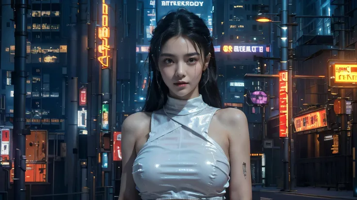  masterpiece,best quality,high resolution, 8,000,(Portrait Photos:1.5),(R Original photo),Real Photos,Digital photography,(Cyberpunk style city streets，Bustling city streets，Neon sign，After the Rain，Mist，steam),(female), 20 year old girl, random hairstyle,...