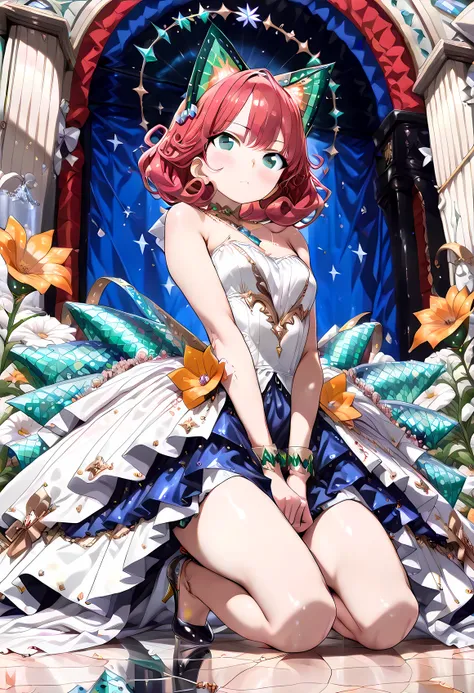 ((best quality)), ((masterpiece)), (detailed), perfect face, ((Best quality, 8k, Masterpiece: 1.3)), Sharp focus A beautiful woman with perfect body, Slim abdomen, gorgeous, dazzling, elegant, showy, Blooming flowers, twinkling stars, Low angle, cat ears, ...
