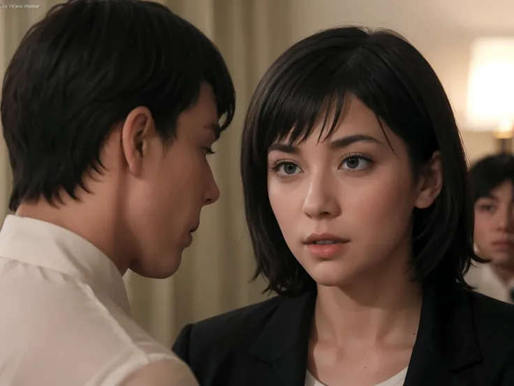 (masterpiece), best quality, expressive eyes, perfect face, himeno, NCIS chainsawman, Aqua eyes, short black hair, Greek Greece woman, nosebleed, (NCIS), wound, investigation background, thighs, depression face begging, slim, sweat, HD, CIA, white bra, hig...