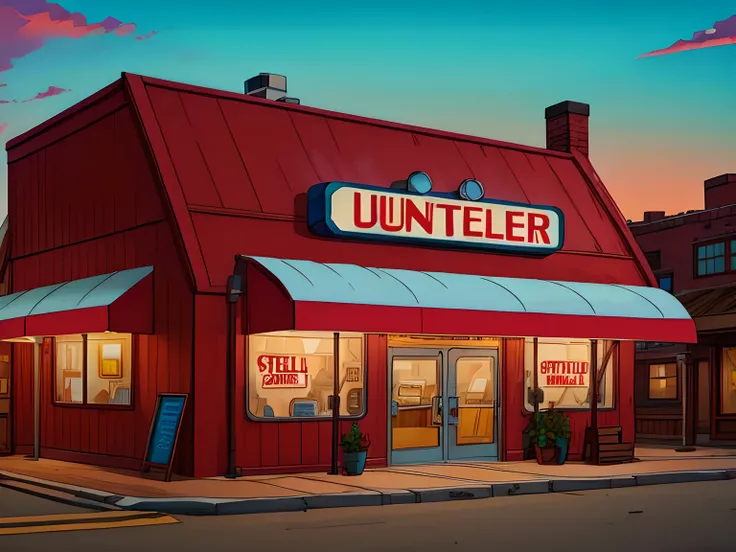 an exterior of a steel american diner in a town