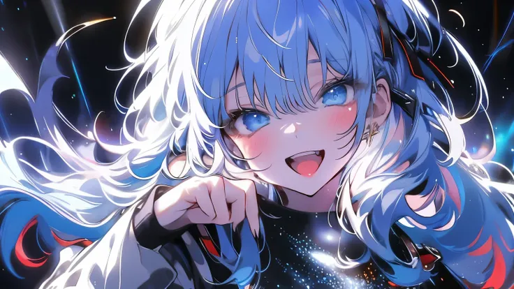 super realistic, 4k HD image , Highest Quality, SUPER SHARP, brilliant concert in the night, notes blend with starry sky, stage lighting everywhere, camera pointing from the audience to the stage, audience cheering the singers, super attractive and sexy an...