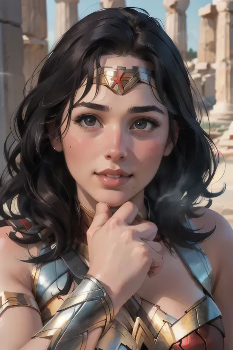 (masterpiece:1.3), (8k, realistic, RAW Photo, Highest Quality: 1.4), ((One Woman)), ((Gal Gadot, Wonder Woman)), beautiful face above the castle gate, (realistic Face), Beautiful Hairstyles, realistic eyes, beautifully detailed, (realistic Skin), beautifu...