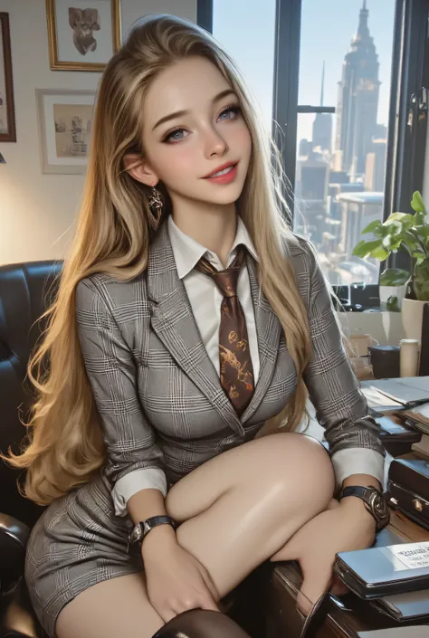 1 girl on break day, single, long hair, blue eyes, tiger teeth, earrings, Open your lips lightly, high resolution, masterpiece, Hair, Big Breasts, Phantom Engine , 4K, High Quality, realistic, Main, bright colors, depth of field effect、((sitting in th...