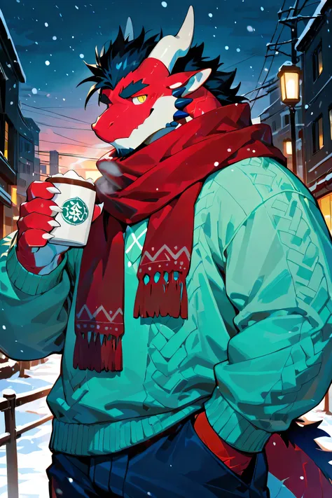 (zixiong:0.5), (null-ghost:0.3), (sollyz:0.6), (takemoto arashi:0.8), makoto shinkai style, anime style, japanese anime, very awa, masterpiece, best quality, year 2024, highres, absurdres, (kemono, bara), 1male, solo, dragon, red dragon, anthro, anthro dra...