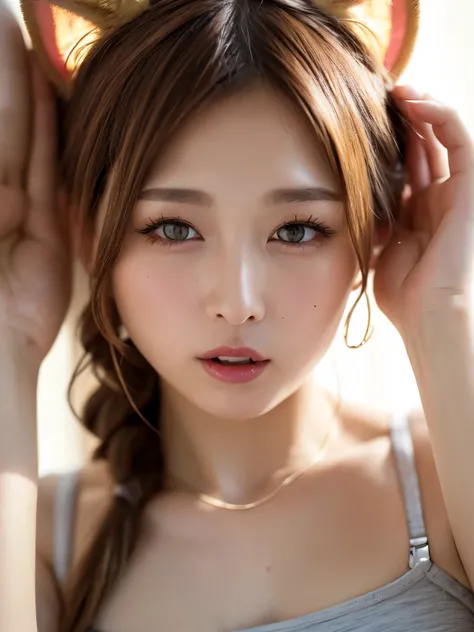 bedroom、(Sleep)、pushed down by a male、thin、small breasts、platinum blonde hair with cat ears and tail、  medium hair、high school girl、、shy ass、thin、  whip、日本のhigh school girl、8k、dramatic lighting、extremely detailed image quality、((In underwear))、sweated、、(cl...