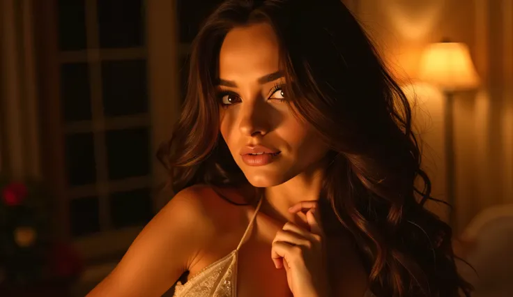 sexy girl, detailed face portrait, beautiful woman, sensual pose, enticing expression, long flowing hair, piercing eyes, full lips, alluring smile, slender figure, graceful movements, elegant dress, shimmering fabric, dramatic lighting, cinematic halo effe...