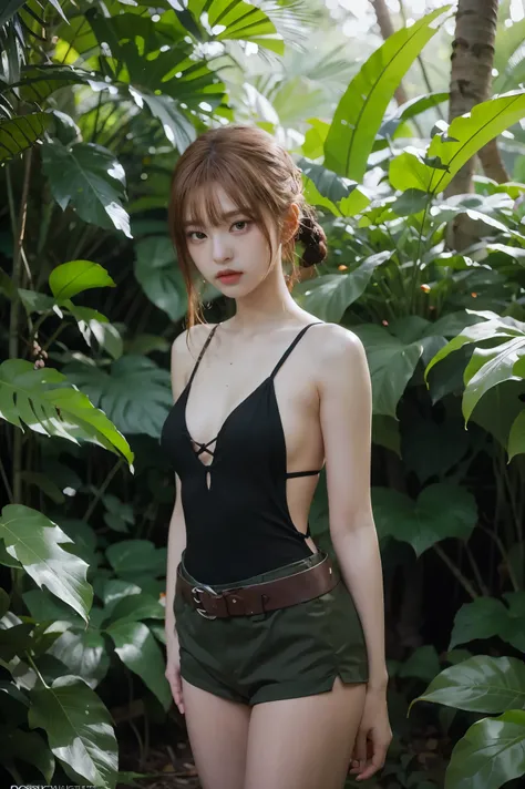 1girl standing in a jungle with plants, artwork in the style of guweiz, inspired by Yanjun Cheng, in a tropical forest, by Yang J, in the art style of bowater, 🌺 cgsociety, loish and ross tran, in a jungle, by Ni Tian, by Ryan Yee, loish and wlop