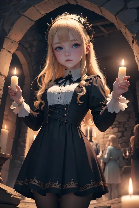 Illustration of  Virginia Otis、Blonde、blue eyes、youngest 、Cute Face, From the Canterville Ghost, Secretly observe a group of worshippers of the goddess Freya as they perform a forbidden ritual in a mysterious cave.. Only talented artists like you、We are co...